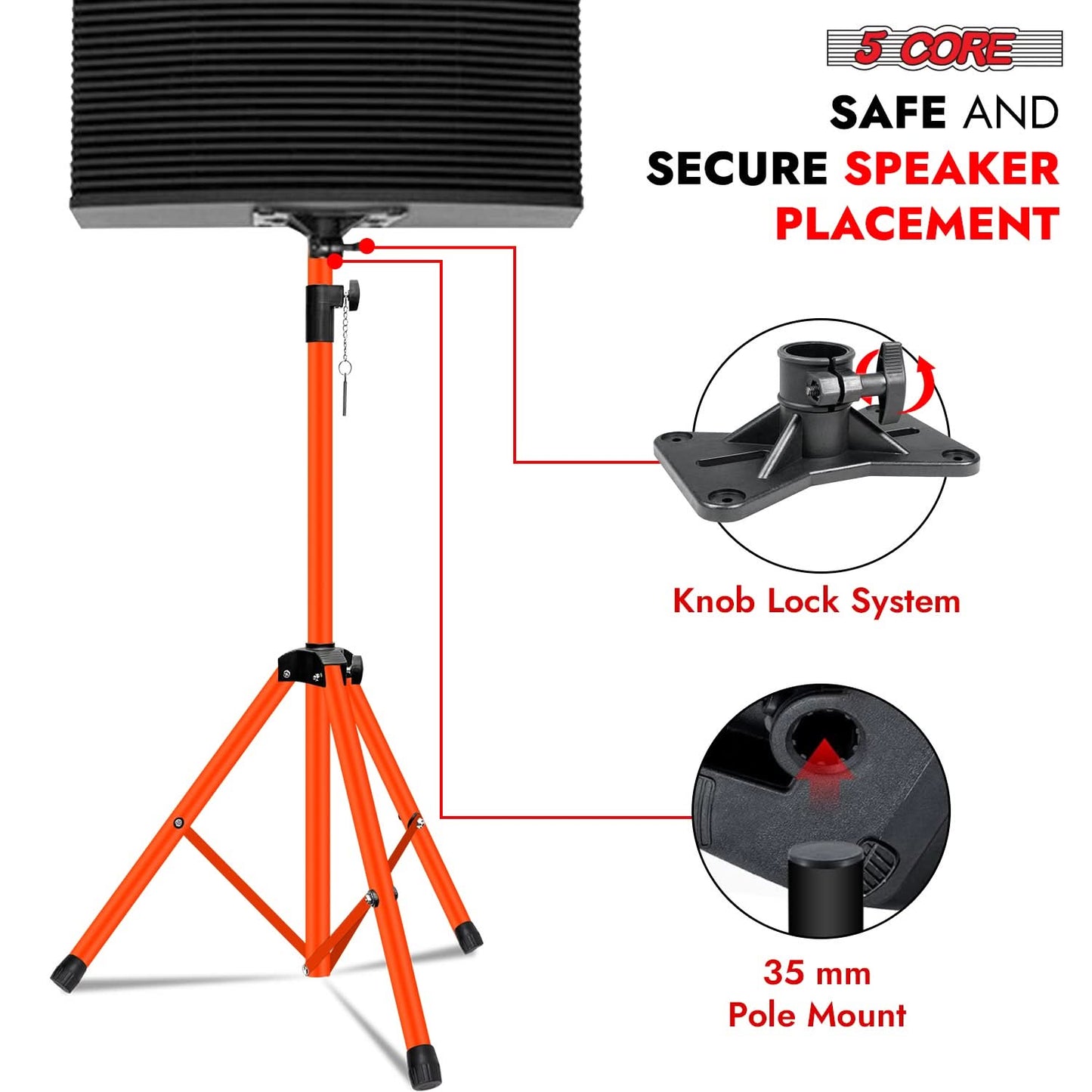 5Core Speaker Stand Tripod 2Pcs Tall Adjustable 72 Inch DJ Studio Monitor Stands Pole Mount