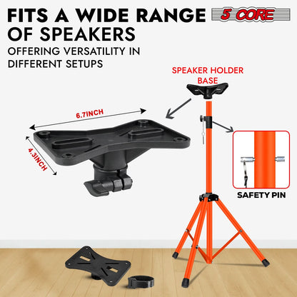 5Core Speaker Stand Tripod 2Pcs Tall Adjustable 72 Inch DJ Studio Monitor Stands Pole Mount