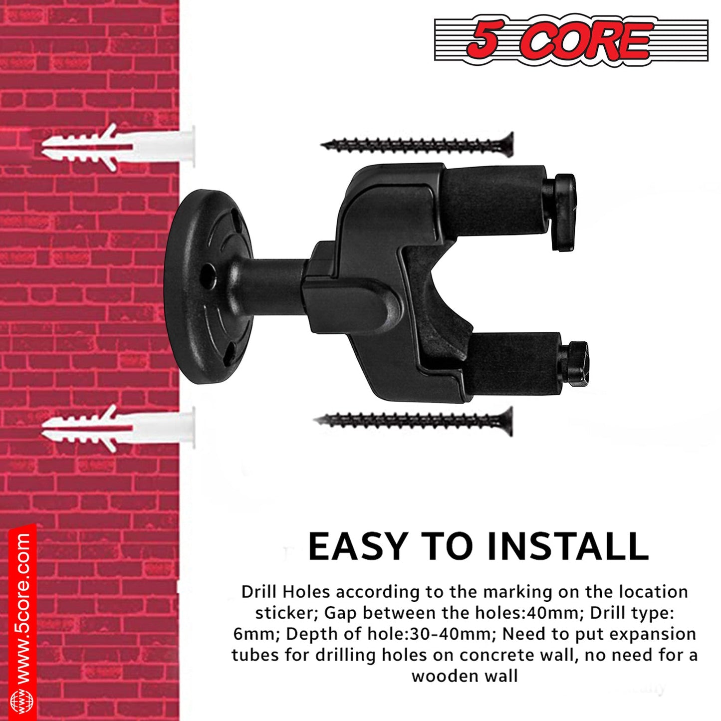 5Core Guitar Wall Mount Hanger Hook Metal Base Soft Padding Adjustable Rotatable Holder-3