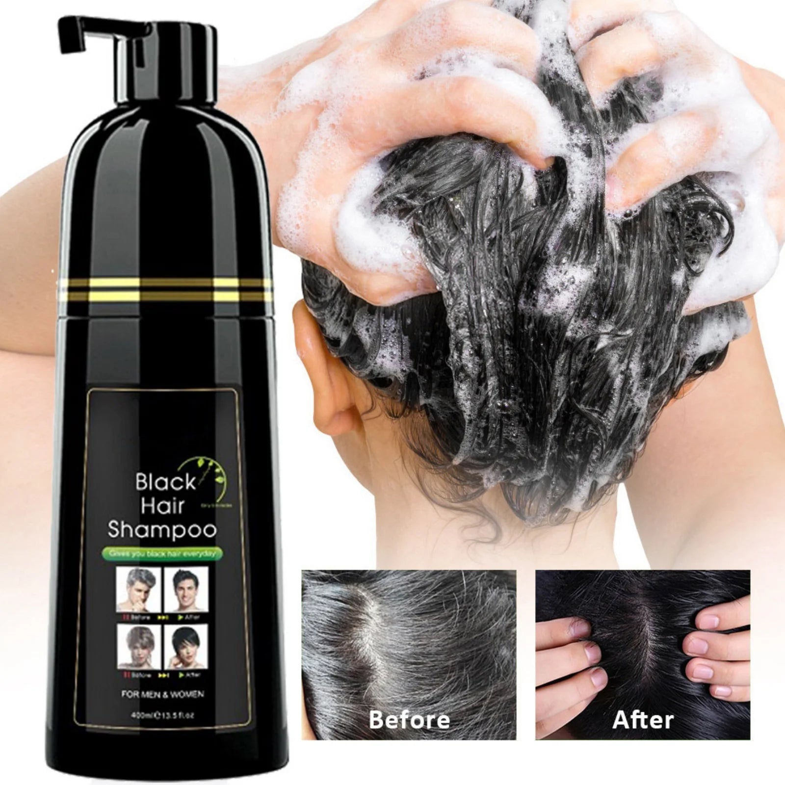 400Ml Black Hair Shampoo, Simple to Use Lasts 30 Days-Fast Acting Natural Ingredients for Women Men