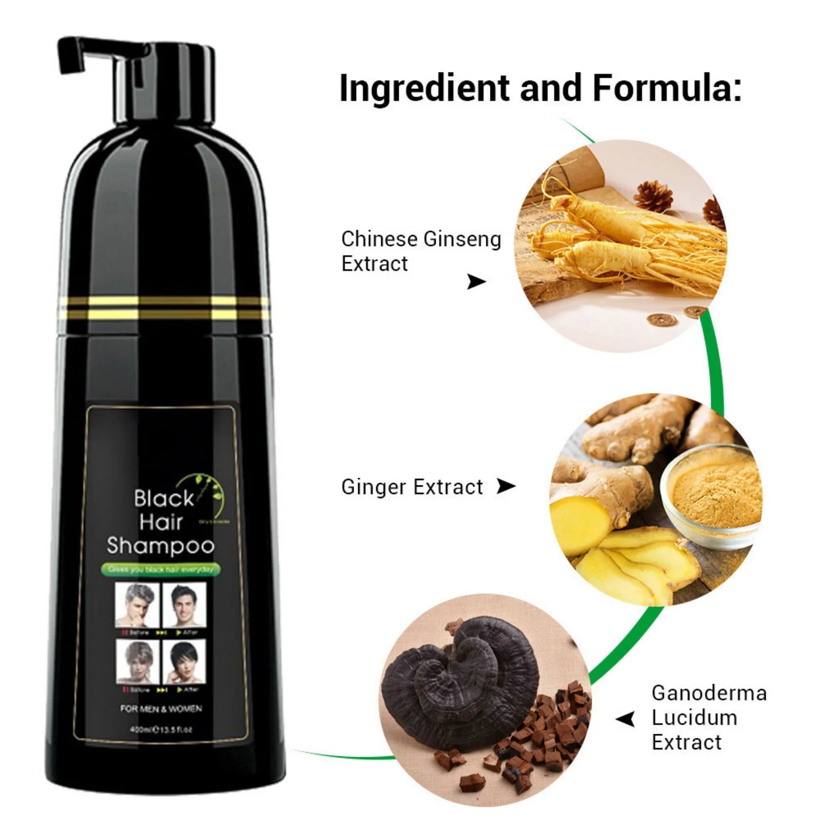 400Ml Black Hair Shampoo, Simple to Use Lasts 30 Days-Fast Acting Natural Ingredients for Women Men