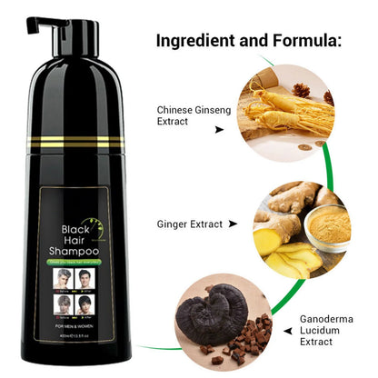 400Ml Black Hair Shampoo, Simple to Use Lasts 30 Days-Fast Acting Natural Ingredients for Women Men