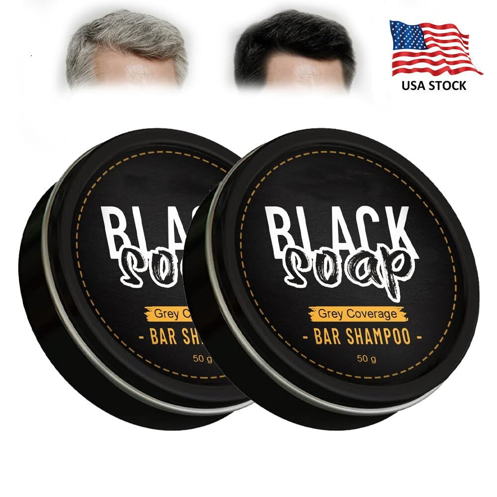 2× Men'S Grey Coverage Bar Shampoo Hair Darkening Black Soap for Grey Hair Cover