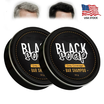 2× Men'S Grey Coverage Bar Shampoo Hair Darkening Black Soap for Grey Hair Cover